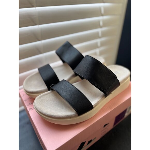 Kensie Ladies Black Slide Sandals With Cushioned Footbed & Non-Slip Sole - Picture 2 of 7